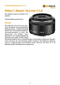 Nikon 1-Mount 18,5 mm 1:1,8 mit 1 V2 Labortest, Seite 1 [Foto: MediaNord]