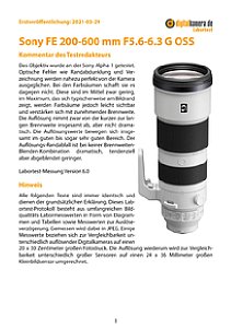 Sony FE 200-600 mm F5.6-6.3 G OSS (SEL200600G) mit Alpha 1 Labortest, Seite 1 [Foto: MediaNord]