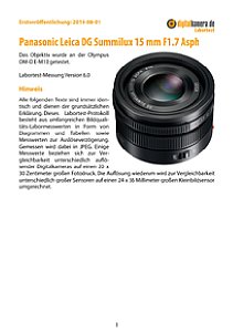 Panasonic Leica DG Summilux 15 mm F1.7 Asph mit Olympus OM-D E-M10 Labortest, Seite 1 [Foto: MediaNord]