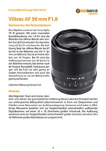 Viltrox AF 50 mm F1.8 mit Sony Alpha 7R III Labortest, Seite 1 [Foto: MediaNord]