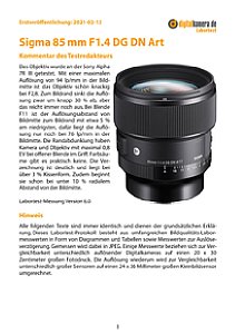 Sigma 85 mm F1.4 DG DN Art mit Sony Alpha 7R III Labortest, Seite 1 [Foto: MediaNord]