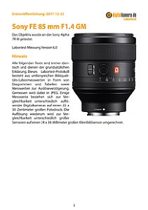 Sony FE 85 mm F1.4 GM (SEL85F14GM) mit Alpha 7R III Labortest, Seite 1 [Foto: MediaNord]