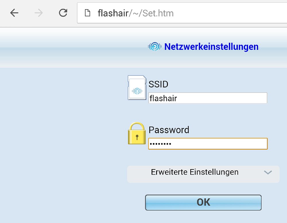 Drahtlose Bildübertragung mit der Toshiba FlashAir WLAN-SD-Karte