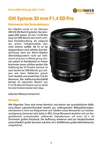 OM System 20 mm 1.4 ED Pro (ES-M2014) mit Olympus OM-D E-M5 Mark III Labortest, Seite 1 [Foto: MediaNord]