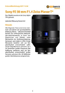 Sony FE 50 mm F1.4 Zeiss Planar T* (SEL50F14Z) mit Alpha 7R II Labortest, Seite 1 [Foto: MediaNord]