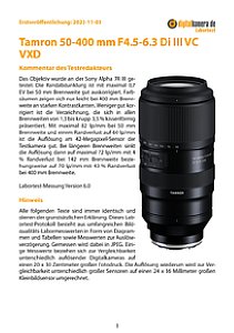 Tamron 50-400 mm F4.5-6.3 Di III VC VXD (A067) mit Sony Alpha 7R III Labortest, Seite 1 [Foto: MediaNord]