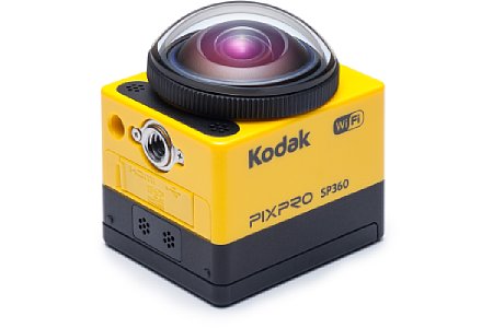 Genau drei Bedienelemente hat die Kodak Pixpro SP360: Ein/Aus-Taste und Modus-Wähler und Menü-Taste (beide gleichzeitig Pfeil-Tasten zur Menü-Bedienung) sowie Auslöser. [Foto: Kodak]