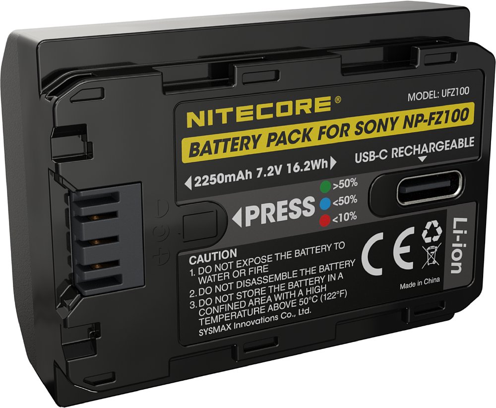 Nitecore UFZ100 7.2V 2250mAh Type-C Rechargeable Battery for Sony NP-FZ100