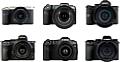 Die Sony Alpha 7C, Canon EOS RP, Sony Alpha 7 III, Nikon Z 5, Canon EOS R8 und Panasonic Lumix DC-S5 im Größenvergleich. [Foto: MediaNord]