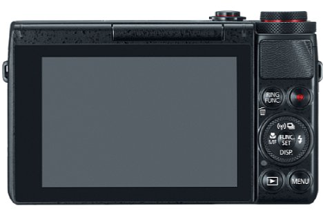 Bild Auf der Rückseite verfügt die Canon PowerShot G7 X über einen 7,5 Zentimeter großen Touchscreen, der sich für Selbstporträts um 180 Grad nach oben klappen lässt. [Foto: Canon]