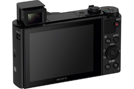 Bild Die Sony Cyber-shot DSC-HX90 und HX90V besitzen einen 921.000 Bildpinkte auflösenden OLED-Sucher, der sich wie bei der RX100 III nach oben und hinten ausziehen lässt, was für ein besonders kompaktes Gehäuse sorgt. [Foto: Sony]