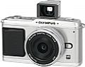 Olympus Pen E-P1 Pancake-Kit Kamera silber, Objektiv silber und Sucher [Foto: Olympus]
