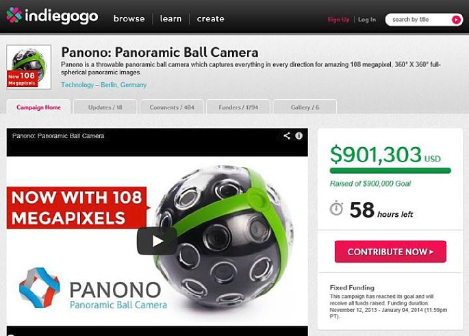 Bild indiegogo-Kampagne für die Panono Panorama-Ball-Kamera: Die erforderlichen 900.000 Dollar sind erreicht! [Foto: MediaNord]