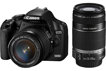 Canon EOS 500D mit 18-55 IS + 55-250 IS [Foto: Canon]