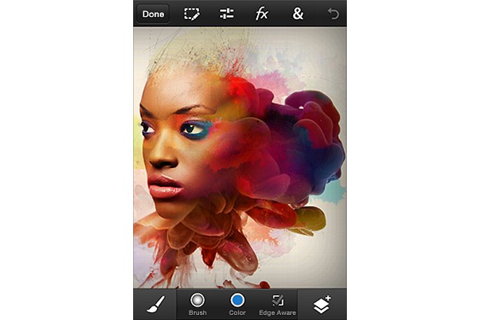 Bild Das Interface hat Adobe bei "Photoshop Touch for phone" gut an die kleinen Smartphone-Displays angepasst. [Foto: Adobe]