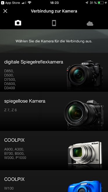 Bild Wirklich gut gemacht: Die Unterstützung neuer Kameramodelle ist unabhängig von der Version der Snapbridge App. Daten zur Unterstützung neuer Kameras werden beim Start der App nachgeladen. [Foto: MediaNord]