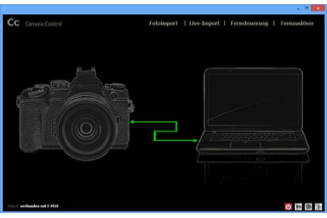 Bild Startbildschirm von Camera Control, die Verbindung zur Kamera wurde bereits hergestellt. [Foto: MediaNord]