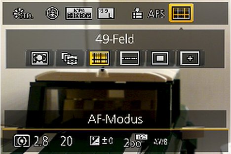 Bild Quick-Menü der Panasonic Lumix DMC-FZ1000 mit AF-Feld-Auswahl. [Foto: MediaNord]