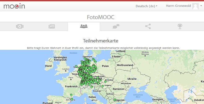 Bild Die Teilnehmerliste zeigt wo die derzeit knapp 800 Teilnehmer des FotoMOOCs herkommen. [Foto: Medianord]