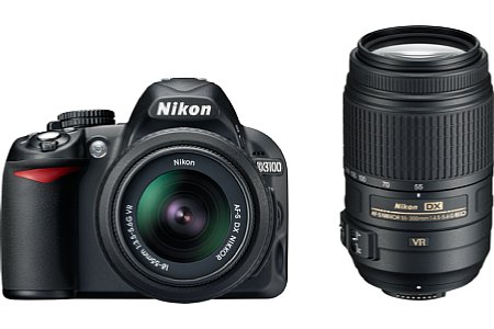 Nikon D3100 mit Nikkor 18-55 mm VR und Nikkor 50-300 mm VR [Foto: Nikon]