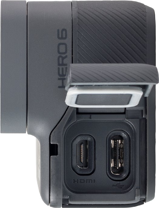 Bild Unter der wasserdichten seitlichen Klappe der GoPro Hero6 sitzen die Anschlüsse: HDMI und USB. Letzterer als zeitgemäße Typ-C-Buchse. [Foto: MediaNord]