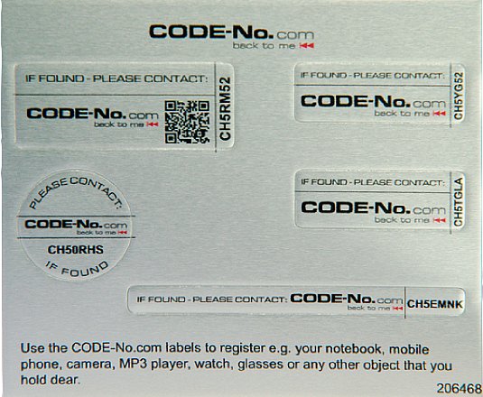 CODE-No.com Sicherheitslabel 5er-Mix Alu [Foto: Code-No.com]