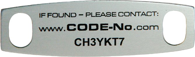 CODE-No.com Sicherheitslabel Alu für Trageriemen mit 8 mm Breite [Foto: CODE-No.com]
