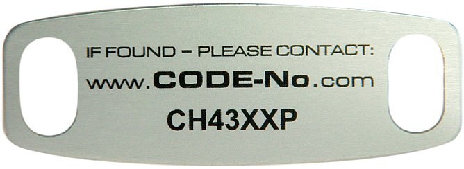 CODE-No.com Sicherheitslabel für Trageriemen Alu für 10 mm Tragegurtbreite [Foto: CODE-No.com]