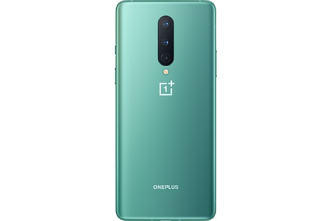 Bild Das OnePlus 8 in der Farbe Glacial Green. Diese Version hat drei Kameras: 48-Megapixel-Weitwinkel, 16-Megapixel-Ultraweitwinkel und 2(!)-Megapixel-Makro. [Foto: OnePlus]