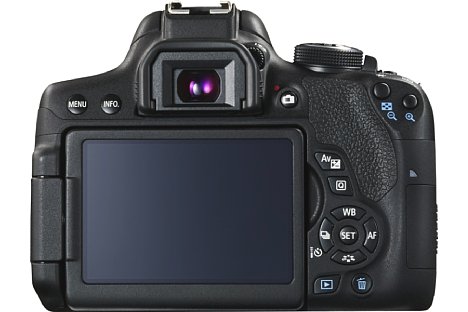 Bild Auf der Rückseite bietet die Canon EOS 750D einen dreh- und schwenkbaren Touchscreen mit drei Zoll Bilddiagonale und über einer Million Bildpunkten Auflösung. [Foto: Canon]