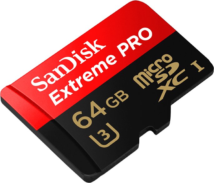 Bild SanDisk Extreme Pro MicroSDXC UHS-I mit 64 Gigabyte gehört der UHS-Geschwindigkeitsklasse 3 an. Sie erreicht eine maximale Lesegeschwindigkeit von 95 MB/s. Die SanDisk Extreme Pro MicroSDXC UHS-I wird mit 16, 32 und 64 Gigabyte angeboten. [Foto: SanDisk]