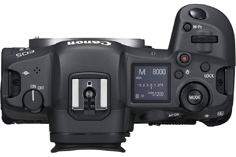 Bild Auf der Oberseite verfügt die Canon EOS R5 über ein LC-Display sowie einen Modusknopf mit ihm umgebendem Drehrad. [Foto: Canon]