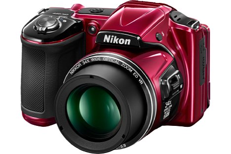 Bild In den drei Farben Aubergine, Rot und Schwarz soll die Nikon Coolpix L830 Ende Januar 2014 auf den Markt kommen. Sie kostet knapp 250 Euro. [Foto: Nikon]