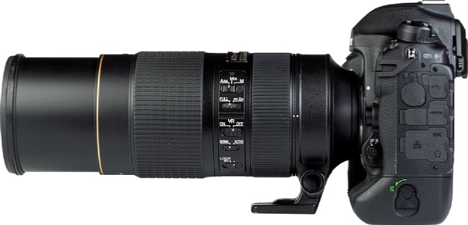 Bild Beim Zoomen fährt der Kunststofftubus des Nikon AF-S 80-400 mm 4.5-5.6 G ED VR um 5,6 Zentimeter aus. An der Seite finden insgesamt fünf Schalter Platz. [Foto: MediaNord]