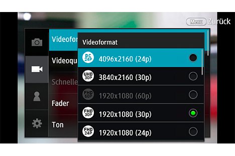 Bild Die Samsung NX1 kann Videos in 4K-Auflösung aufzeichnen und dank des hocheffizienten H.265-Codecs direkt auf SD-Karten speichern. [Foto: Martin Vieten]