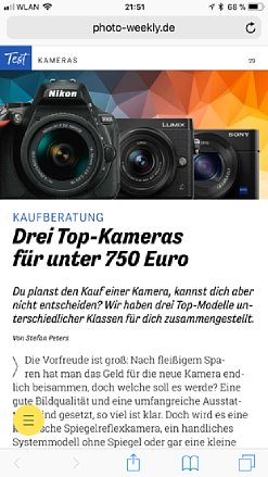 Bild Stefan Peters hat im Preisbereich unter 750 Euro drei Kaufempfehlungen in unterschiedlichen Kameraklassen herausgesucht. [Foto: MediaNord (Screenshot)]