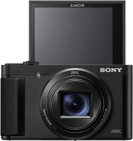 Bild Der rückwärtige Bildschirm der Sony DSC-HX95 und HX99 lässt sich für Selfies um 180 Grad nach oben klappen. Dank des Touchscreens kann mit der HX99 sogar via Fingertipper ein Foto aufnehmen. [Foto: Sony]