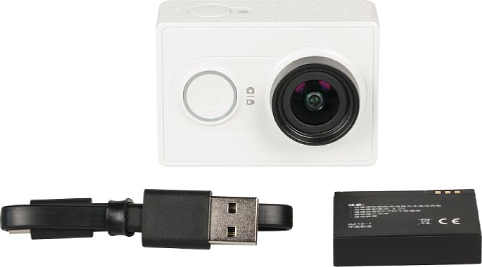 Bild Der Lieferumfang der Xiaomi/Yiaoyi Yi Sports Camera ist übersichtlich. Mehr als das Akku und ein kurzes (aber edles) USB-Kabel sind nicht dabei. [Foto: MediaNord]