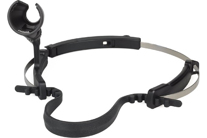 Bild Panasonic HX-A500 Kopfhalterung mit montiertem Stirnband, hier überkopf fotografiert (die Kamerahalterung zeigt normalerweise nach unten). [Foto: MediaNord]