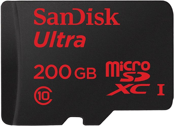 Bild Exakt so groß, wie jede andere microSD-Karte. Der 200-GB-Speicherriese passt also in einen normalen microSD-Slot. [Foto: SanDisk]