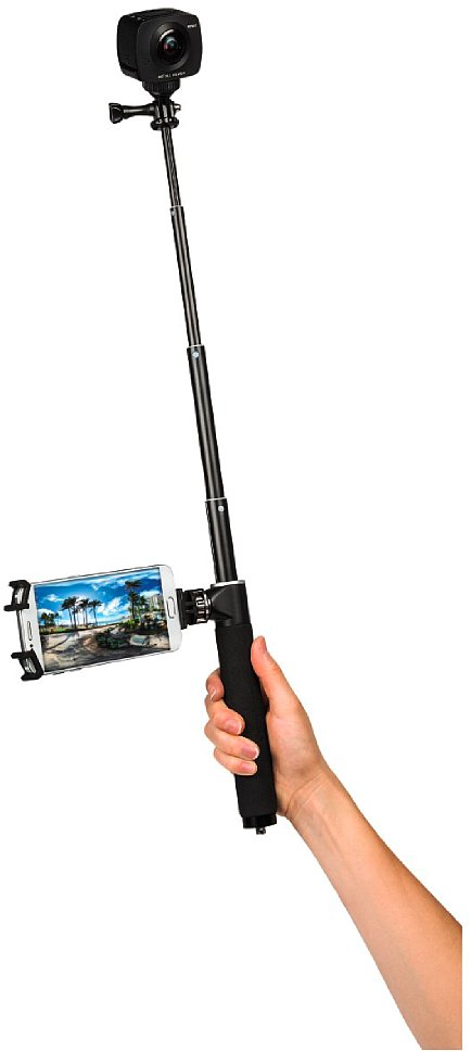 Bild Der Selfie-Stick Hama Selfie 100 Panorama (Hama 4499) lässt sich auf bis zu 1 Meter ausziehen besitzt eine Halterung für Smartphones. [Foto: Hama]