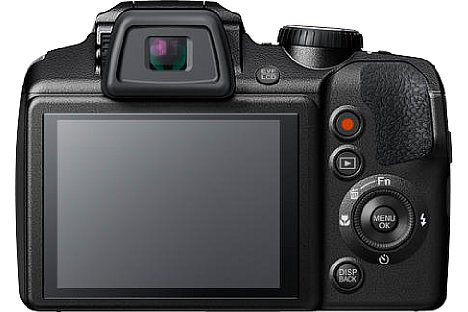 Bild Das drei Zoll große Display der Fujifilm FinePix S9900W wird von einem elektronsichen Sucher mit 920.000 Bildpunkten ergänzt. [Foto: Fujifilm]