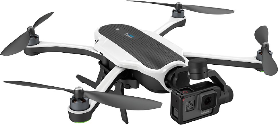 Bild Die GoPro Karma Drone dient – im Gegensatz zu den meisten heute neu angebotenen Quadrokoptern – vor allem als Träger für die GoPro Actioncams der Hero5-Serie. Andere Kameradrohnen werden heute weit überwiegend mit einer eigenen Kamera geliefert. [Foto: GoPro]