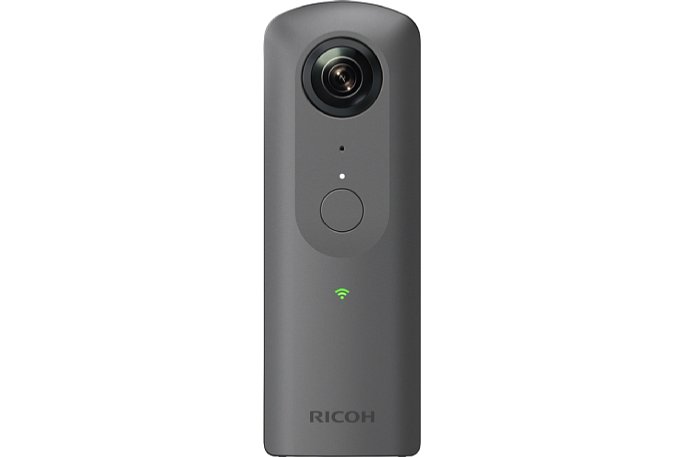 Bild Verschiedene LEDs geben Aufschluss über Status der Ricoh Theta V. Dank Bluetooth Low Energy kann die Kamera auch ohne WiFi (dann ohne Livebild-Übertragung) vom Smartphone aus fernbedient werden. [Foto: Ricoh]