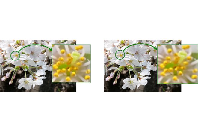 Bild Vergleich der OLED Microdisplays: links das neue UXGA-Display (1.600 x 1.200) und rechts das Vorgängermodell mit QVGA-Auflösung (1.280 x 960). [Foto: Sony]
