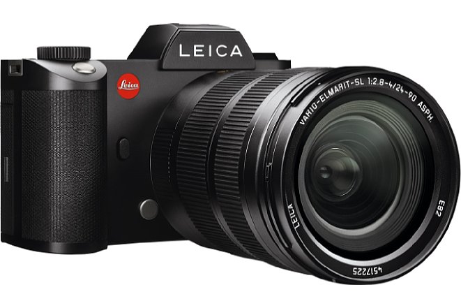 Bild Die Leica SL besitzt ein spritzwassergeschützes Gehäuse aus Aluminium. Das vorerst einzige passende Objektiv ist das Leica Vario-Elmarit-SL 1:2,8-4/24-90 mm ASPH. [Foto: Leica]