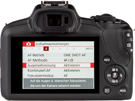 Bild Die Canon EOS R100 bietet zwei globale Optionen zur Darstellung der Menüs. Im helleren von beiden blendet die Kamera Erklärungen ein. In der dunklen Darstellung erklärt die Kamera nicht mehr, was sich in den Menükategorien versteckt. [Foto: MediaNord]