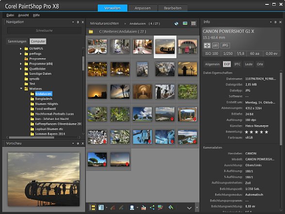 Bild PaintShop Pro erlaubt Bildverwaltung, Stapelkorrekturen und Einzelbearbeitung in einer nahtlosen Oberfläche. [Foto: Heiko Neumeyer]