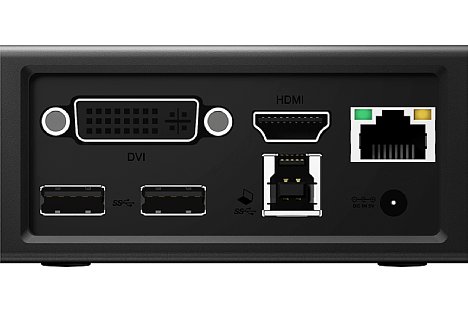 Bild Auf der Rückseite der Icy Box 4K Multi Docking Station IB-DK2401AC sind ein DVI-Anschluss (nicht 4K-tauglich!), der HDMI-Anschluss, ein Gigabit-Netzwerk-Anschluss, sowie zwei USB-3.0-Ports (zwei weitere, mit Ladefunktion, sind auf der Front). [Foto: Raidsonic]