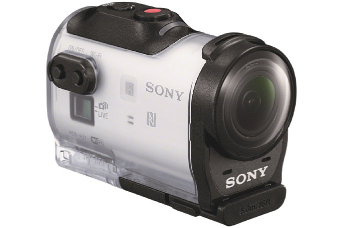 Bild Durch das neue Design der Sony HDR-AZ1 liegen die wichtigsten Bedienelemente am Schutzgehäuse SPKAZ1 jetzt ebenfalls oben (statt wie beim bisherigen Gehäuse auf der Rückseite der Kamera). Die beiden seitlichen Tasten bleiben ebenfalls bedienbar. [Foto: Sony]